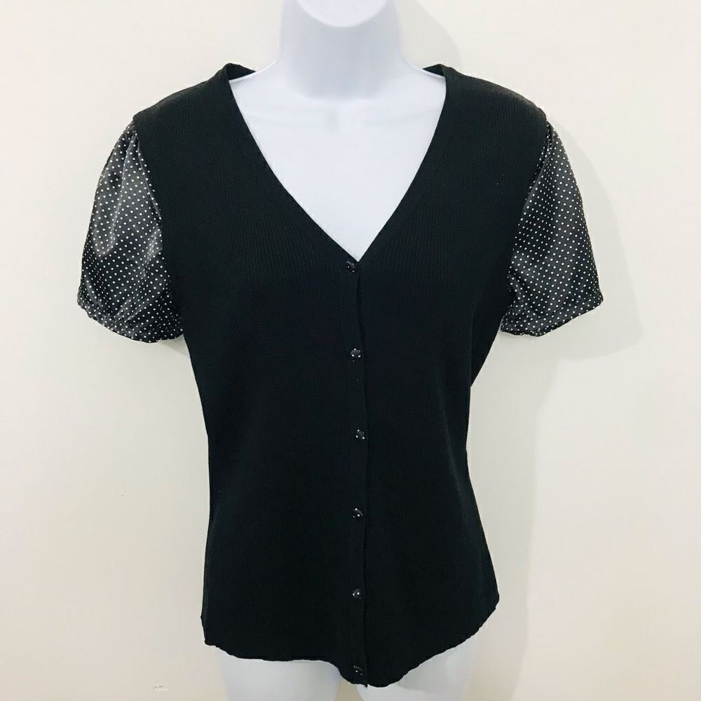 Cable & gauge short sleeve knit sweater V-neck full button down size M …S58